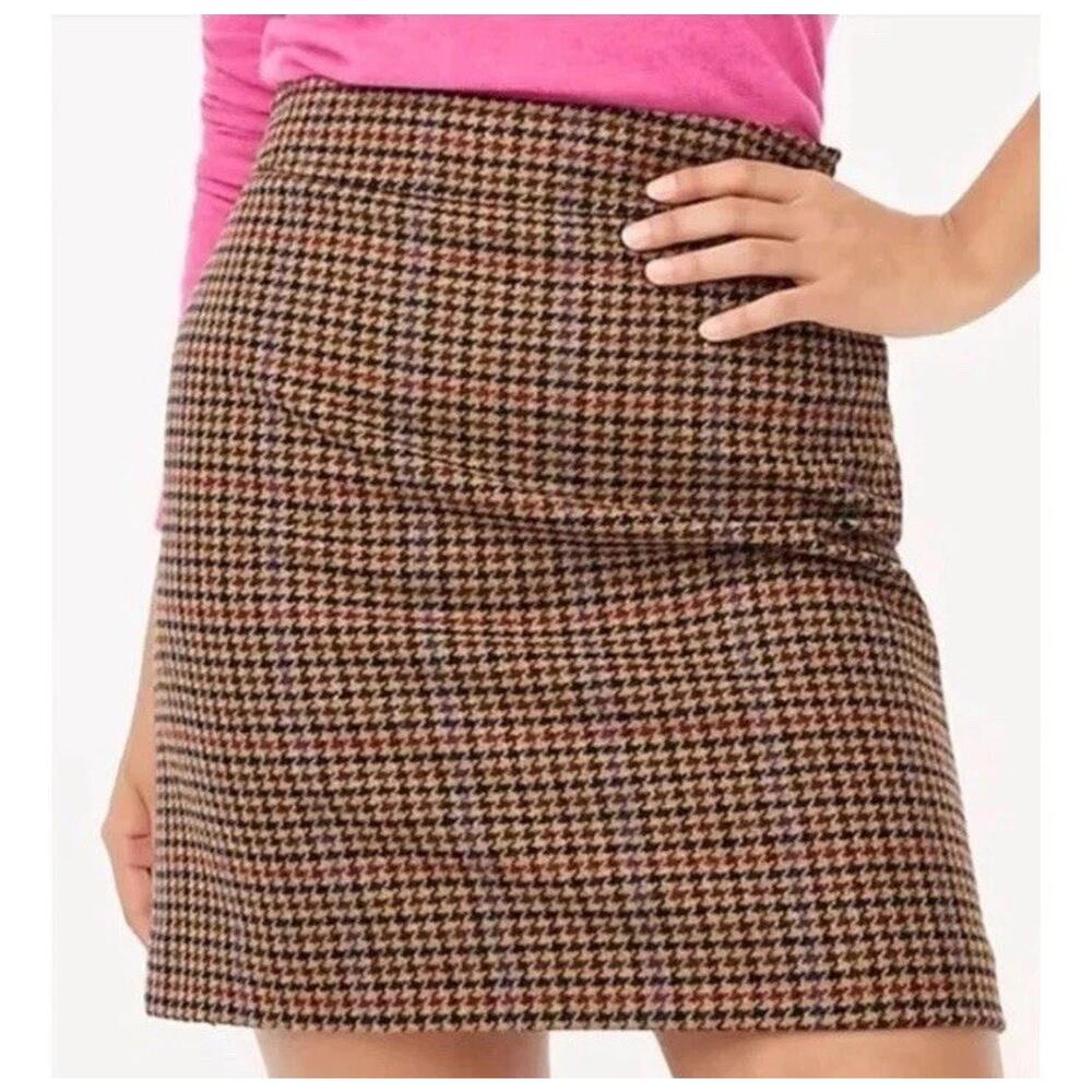 J. Crew Wool Blend Mini Skirt Houndstooth Plaid Brown/Blue Women’s Size 10